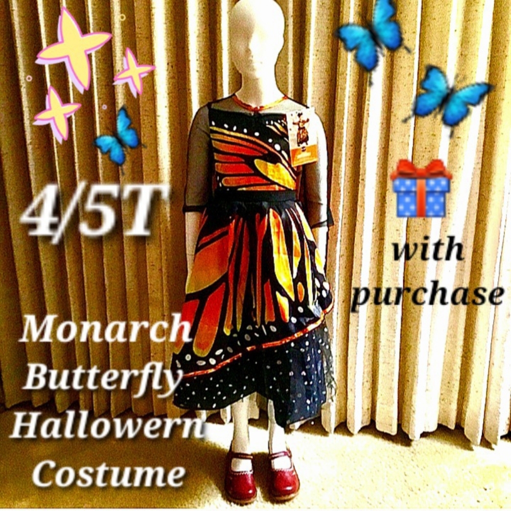 Monarch Butterfly Halloween Costume w/wings in back Girls 4T/5T